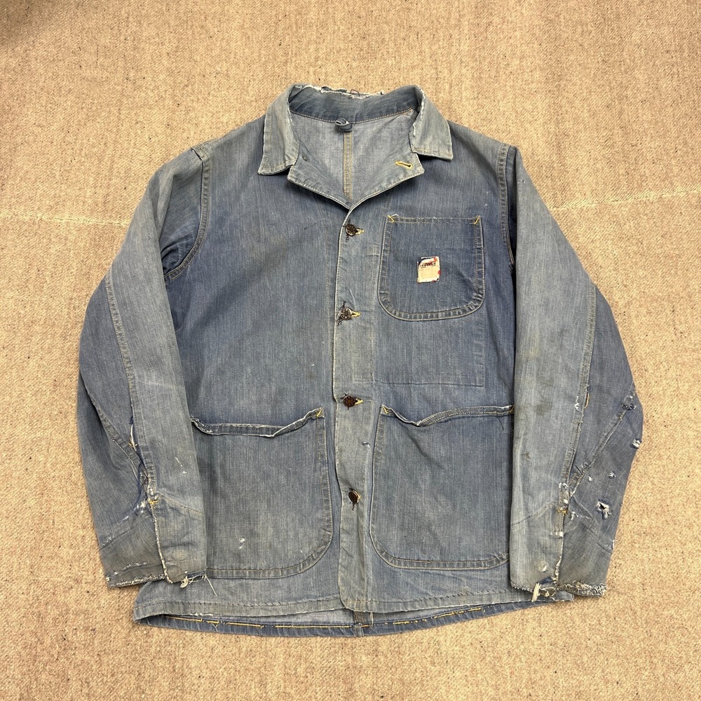 Vintage GWG Denim Chore‎ Jacket Mens Large Blue 1960s Canada Distressed Barn